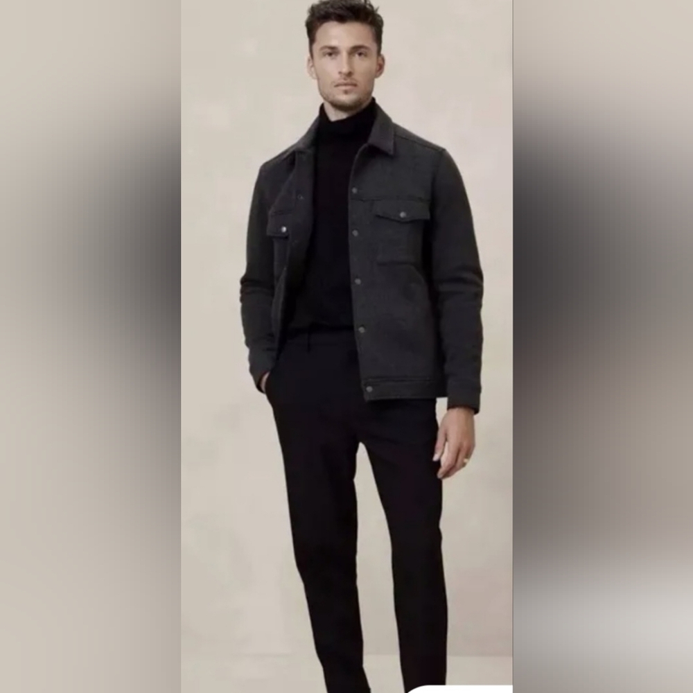 Banana Republic Dark Charcoal Gray Shirt Jacket Scuba Knit Mens L